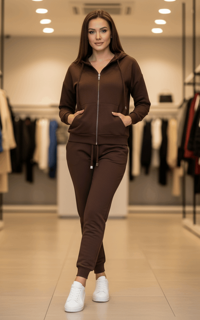 Chocolate Brown Zipper Hoodie Tracksuit