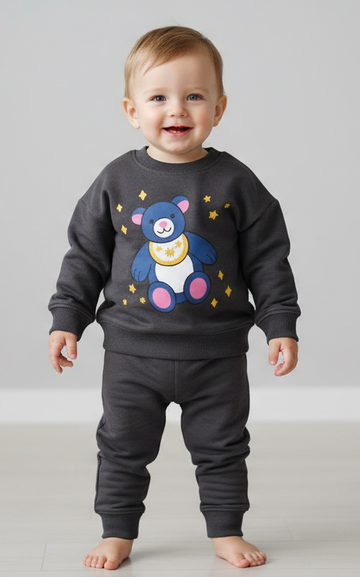 Bear Sweat Shirt  With Plain Jogger For Kid's