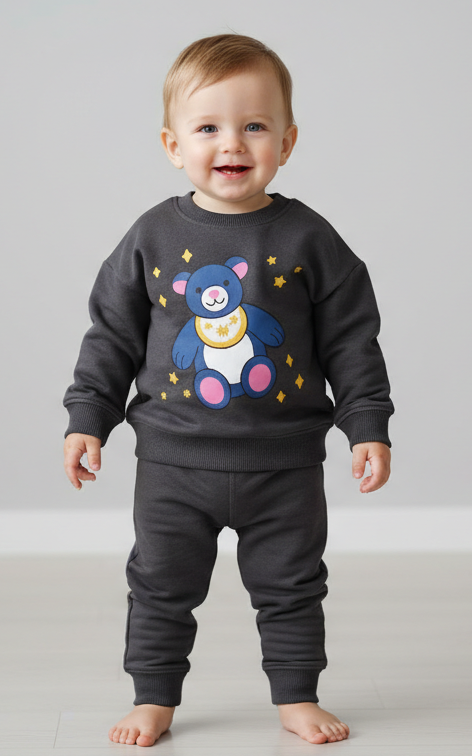 Bear Sweat Shirt  With Plain Jogger For Kid's