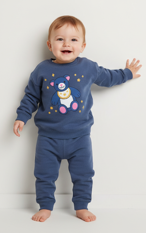 Bear Sweat Shirt  With Plain Jogger For Kid's